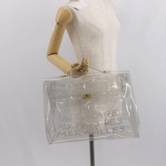 HERMES Vinyl Kelly Hand Bag Vinyl Clear Auth bs30379