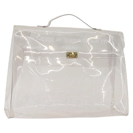 HERMES Vinyl Kelly Hand Bag Vinyl Clear Auth bs30379