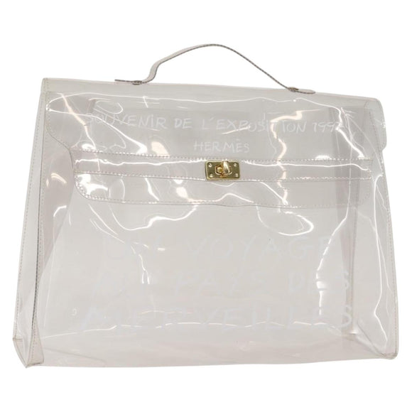 HERMES Vinyl Kelly Hand Bag Vinyl Clear Auth bs30379