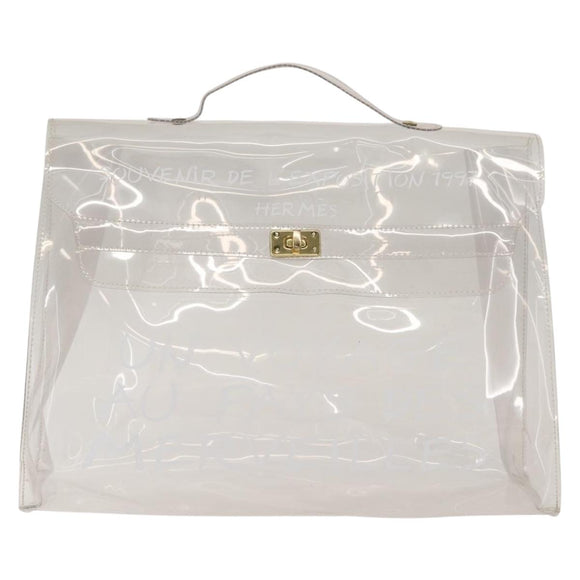 HERMES Vinyl Kelly Hand Bag Vinyl Clear Auth bs30379