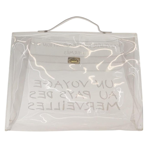 HERMES Vinyl Kelly Hand Bag Vinyl Clear Auth bs30379