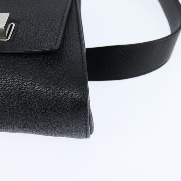BOTTEGAV ENETA INTRECCIATO Waist Pouch Leather Black Silver Auth bs30383
