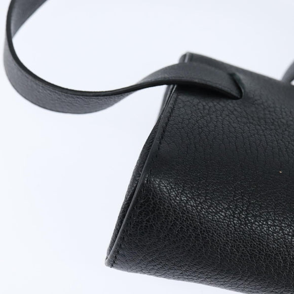 BOTTEGAV ENETA INTRECCIATO Waist Pouch Leather Black Silver Auth bs30383