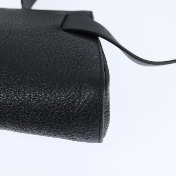 BOTTEGAV ENETA INTRECCIATO Waist Pouch Leather Black Silver Auth bs30383