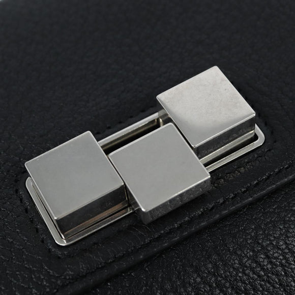 BOTTEGAV ENETA INTRECCIATO Waist Pouch Leather Black Silver Auth bs30383