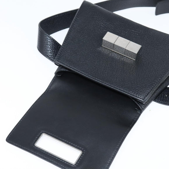 BOTTEGAV ENETA INTRECCIATO Waist Pouch Leather Black Silver Auth bs30383