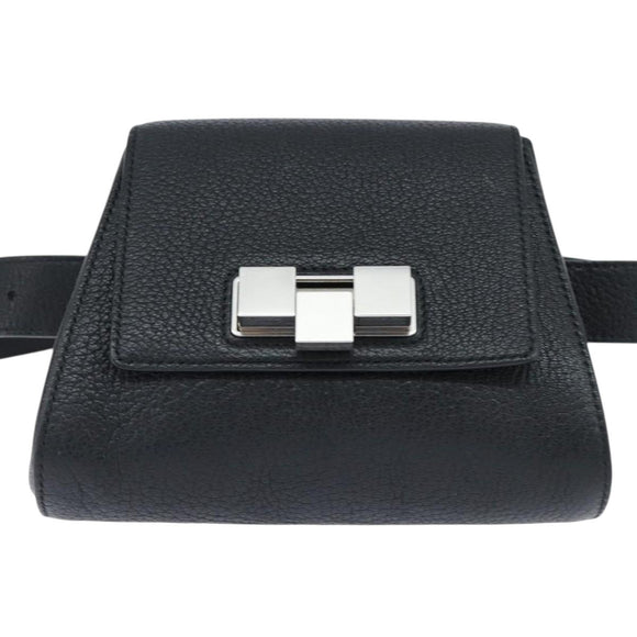 BOTTEGAV ENETA INTRECCIATO Waist Pouch Leather Black Silver Auth bs30383