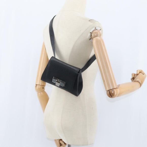 BOTTEGAV ENETA INTRECCIATO Waist Pouch Leather Black Silver Auth bs30383