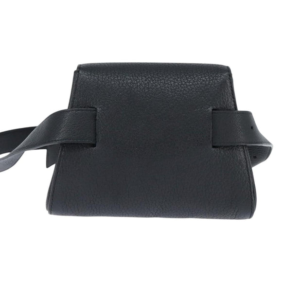BOTTEGAV ENETA INTRECCIATO Waist Pouch Leather Black Silver Auth bs30383