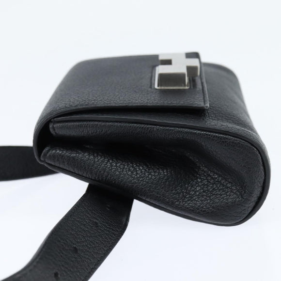 BOTTEGAV ENETA INTRECCIATO Waist Pouch Leather Black Silver Auth bs30383