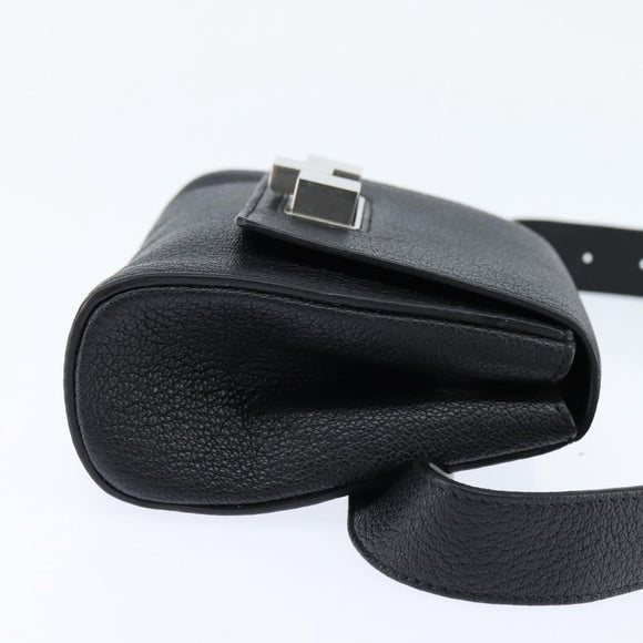 BOTTEGAV ENETA INTRECCIATO Waist Pouch Leather Black Silver Auth bs30383