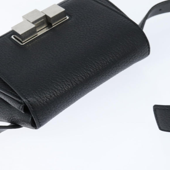 BOTTEGAV ENETA INTRECCIATO Waist Pouch Leather Black Silver Auth bs30383