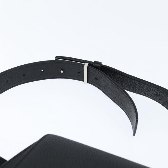 BOTTEGAV ENETA INTRECCIATO Waist Pouch Leather Black Silver Auth bs30383