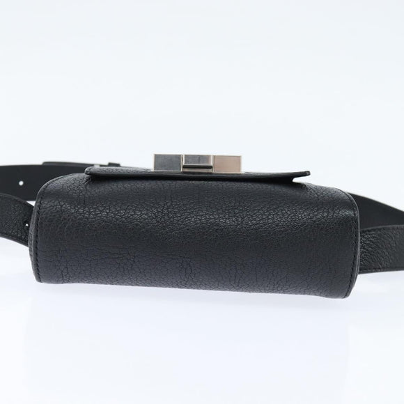BOTTEGAV ENETA INTRECCIATO Waist Pouch Leather Black Silver Auth bs30383