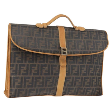 FENDI Zucca Canvas Briefcase Black Brown Auth bs30389