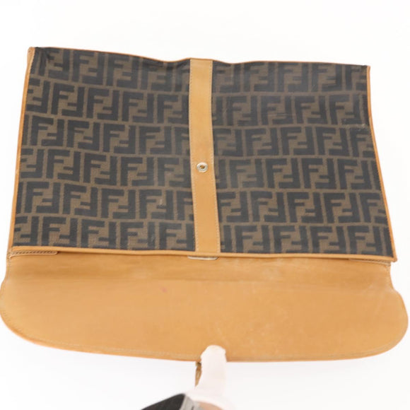 FENDI Zucca Canvas Briefcase Black Brown Auth bs30389