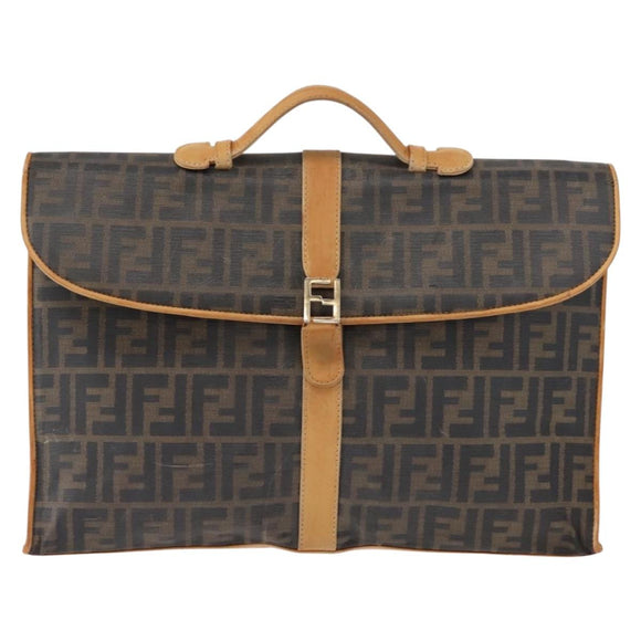 FENDI Zucca Canvas Briefcase Black Brown Auth bs30389