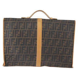FENDI Zucca Canvas Briefcase Black Brown Auth bs30389 - 0