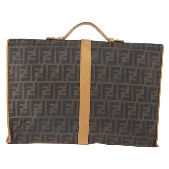 FENDI Zucca Canvas Briefcase Black Brown Auth bs30389
