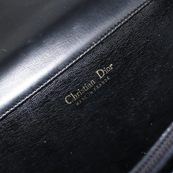Christian Dior Hand Bag Leather Black Gold Auth bs30391