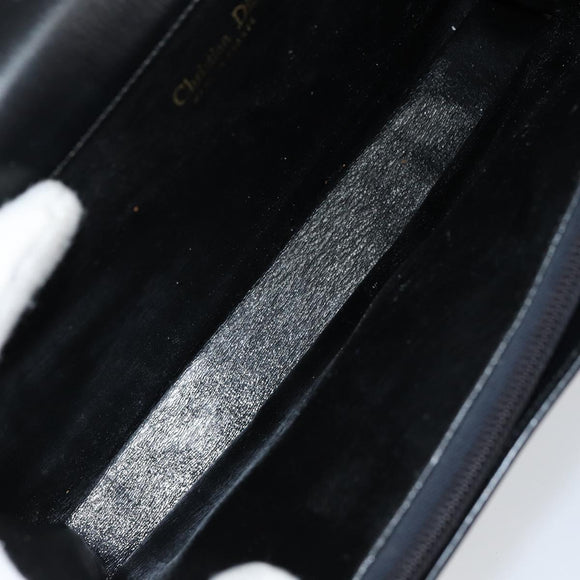 Christian Dior Hand Bag Leather Black Gold Auth bs30391