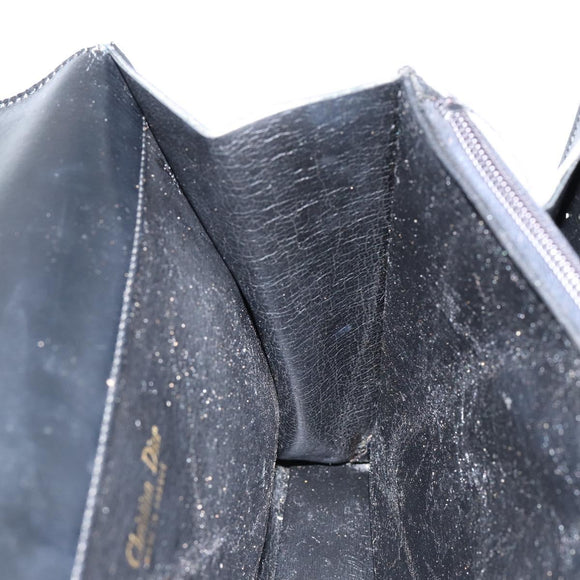Christian Dior Hand Bag Leather Black Gold Auth bs30391