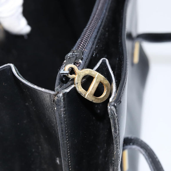 Christian Dior Hand Bag Leather Black Gold Auth bs30391