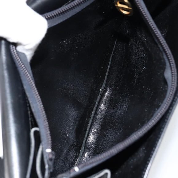 Christian Dior Hand Bag Leather Black Gold Auth bs30391