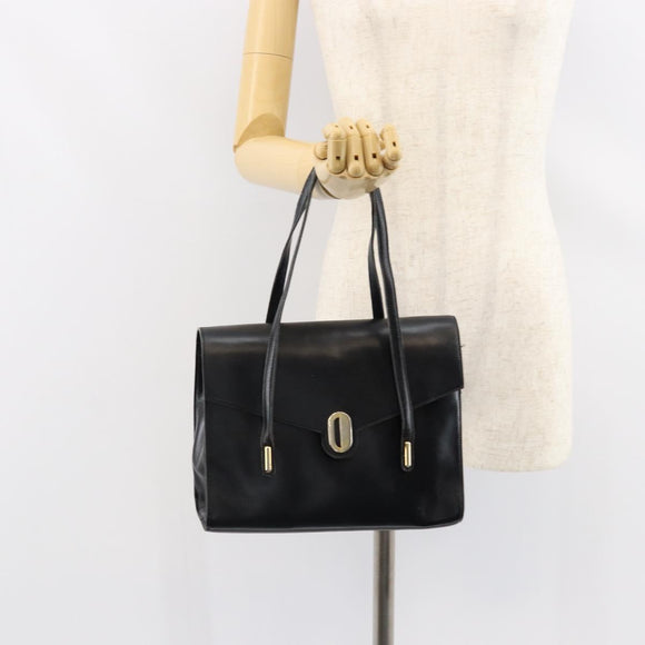 Christian Dior Hand Bag Leather Black Gold Auth bs30391