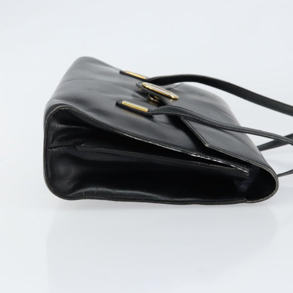 Christian Dior Hand Bag Leather Black Gold Auth bs30391
