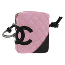 CHANEL Cambon Line Shoulder Bag Leather Pink Black Silver CC Auth bs30393V-1