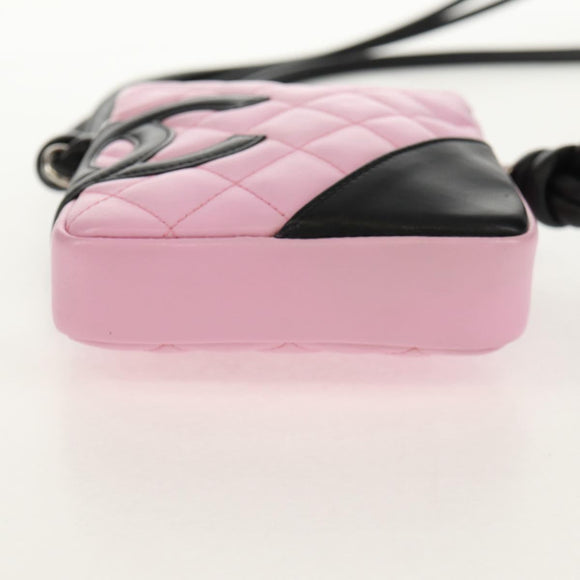 CHANEL Cambon Line Shoulder Bag Leather Pink Black Silver CC Auth bs30393V