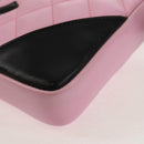 CHANEL Cambon Line Shoulder Bag Leather Pink Black Silver CC Auth bs30393V-12
