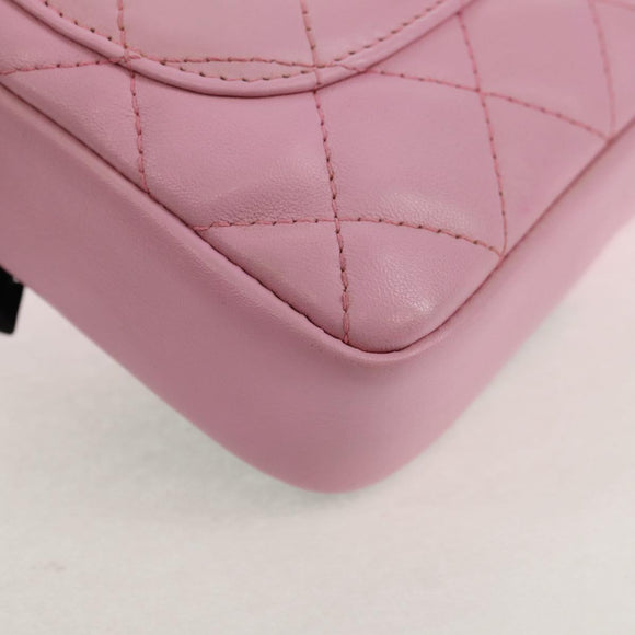 CHANEL Cambon Line Shoulder Bag Leather Pink Black Silver CC Auth bs30393V