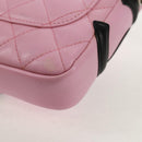 CHANEL Cambon Line Shoulder Bag Leather Pink Black Silver CC Auth bs30393V-14