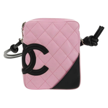 CHANEL Cambon Line Shoulder Bag Leather Pink Black Silver CC Auth bs30393V - 0