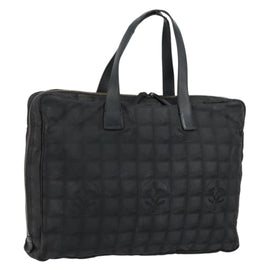 CHANEL New Travel Line Briefcase Nylon Black Silver CC Auth bs30394