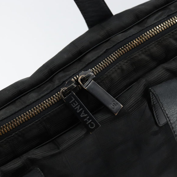 CHANEL New Travel Line Briefcase Nylon Black Silver CC Auth bs30394