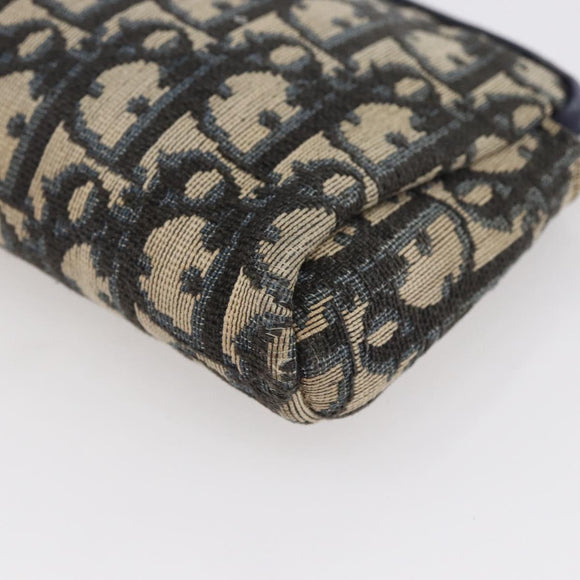 Christian Dior Trotter Canvas Pouch Navy Gold Auth bs30397