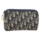 Christian Dior Trotter Canvas Pouch Navy Gold Auth bs30397-1