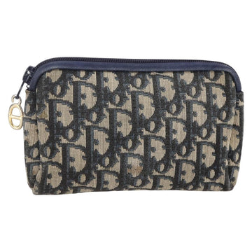 Christian Dior Trotter Canvas Pouch Navy Gold Auth bs30397