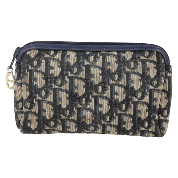 Christian Dior Trotter Canvas Pouch Navy Gold Auth bs30397