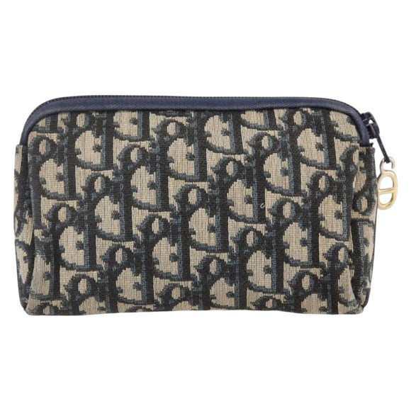 Christian Dior Trotter Canvas Pouch Navy Gold Auth bs30397