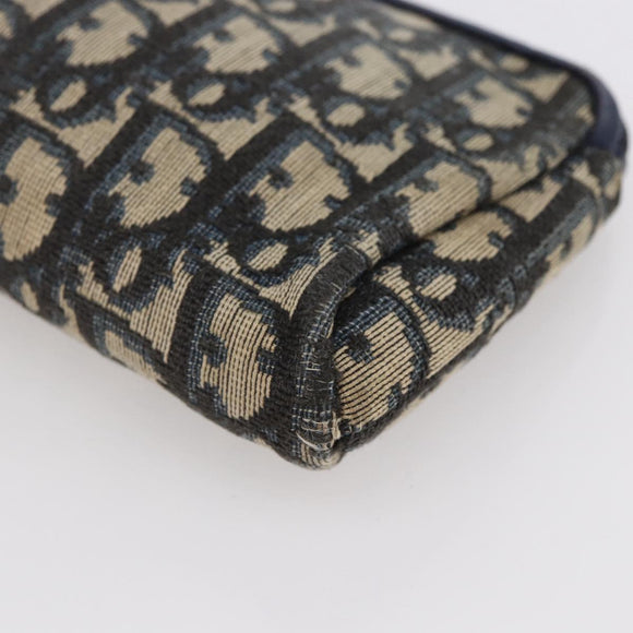 Christian Dior Trotter Canvas Pouch Navy Gold Auth bs30397