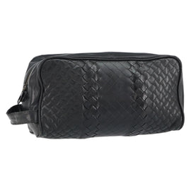 BOTTEGA VENETA INTRECCIATO Clutch Bag Leather Black Auth bs30399
