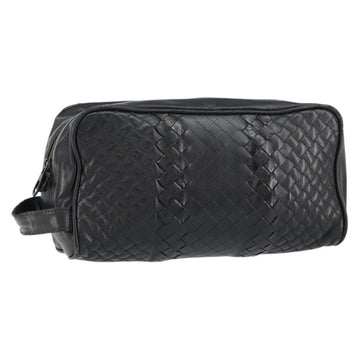 BOTTEGA VENETA INTRECCIATO Clutch Bag Leather Black Auth bs30399