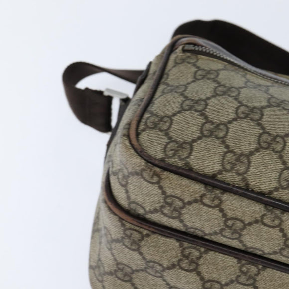 GUCCI GG Supreme Shoulder Bag PVC Brown Silver Auth bs30401