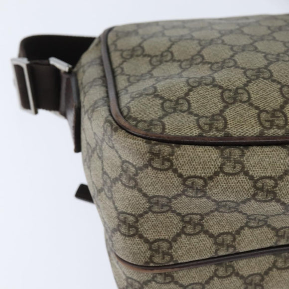 GUCCI GG Supreme Shoulder Bag PVC Brown Silver Auth bs30401