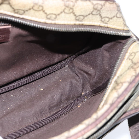 GUCCI GG Supreme Shoulder Bag PVC Brown Silver Auth bs30401