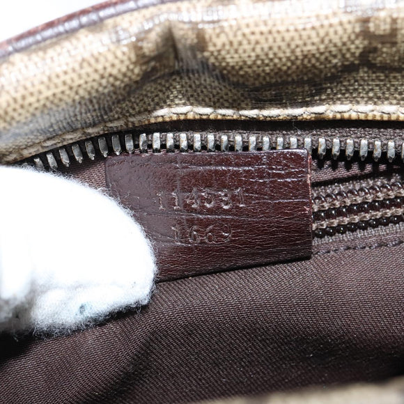 GUCCI GG Supreme Shoulder Bag PVC Brown Silver Auth bs30401